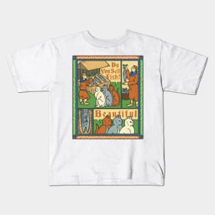 Medieval engraving art cats Kids T-Shirt